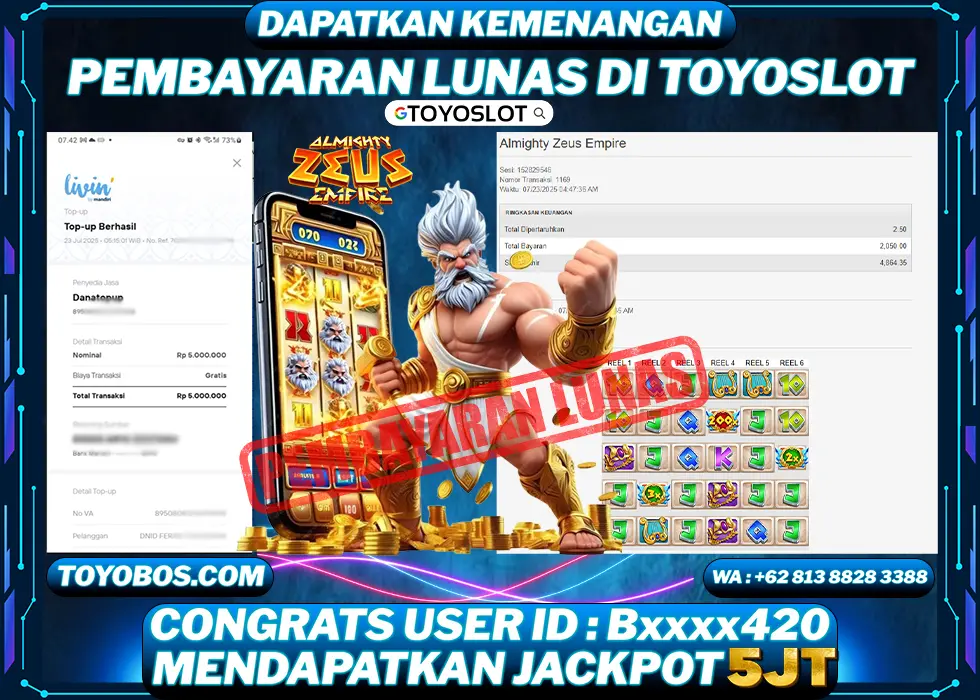 TOYOSLOT - BUKTI KEMENANGAN Almighty Zeus Empire Rp5,000,000,- LUNAS